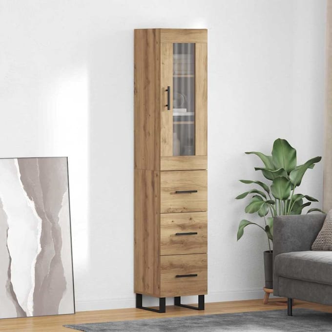 vidaXL Highboard Artisan Eiken 34,5 x 34 x 180 cm Bewerkt hout