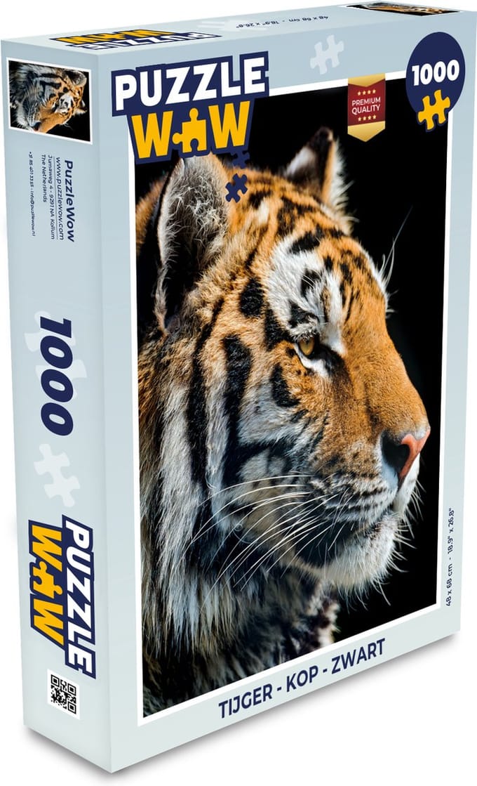 Puzzel Tijger - Kop - Zwart - Legpuzzel - Puzzel 1000 stukjes volwassenen