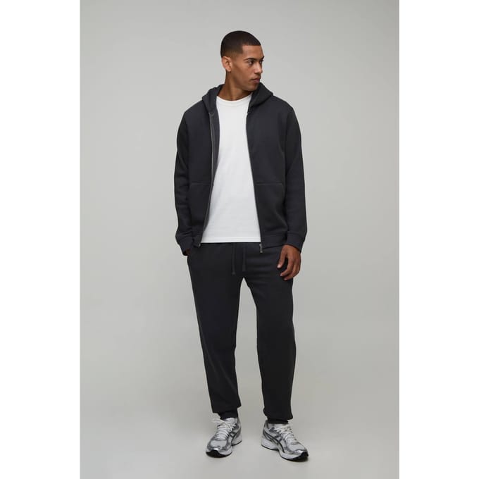 Regular Trainingspak Met Rits En Capuchon En Rechte Pijpen Met Boordjes | Charcoal | Size Medium