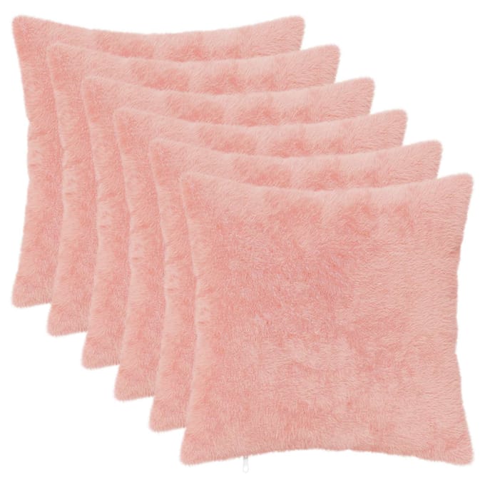 vidaXL - Kussensloop - 6 - st - HEERLEN - Roze - 30 - x - 30 - cm - Nep - Konijnenbont