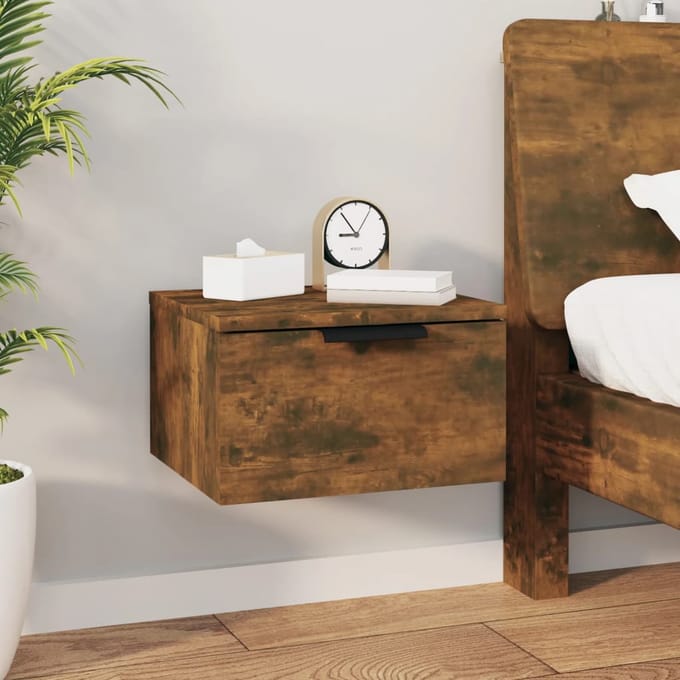 vidaXL - Nachtkastjes - 2 - st - wandgemonteerd - 34x30x20 - cm - gerookt - eikenkleur