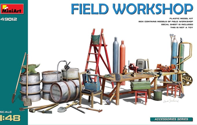 MiniArt Modelbouwpakket Diorama - 49012 Diorama Field Workshop Plastic - 1:48 - Modelbouw