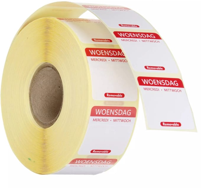 HENDI Herbruikbare voedselveiligheid dagstickers woensdag rood 25x25 mm met notitieruimte kleurgecodeerd 1000 per rol