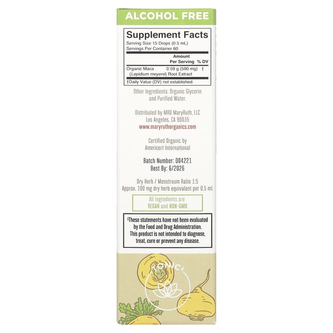 MaryRuth's, Biologisch Maca Wortel Vloeibaar Extract, Alcoholvrij, 590 mg, 1 fl oz (30 ml)