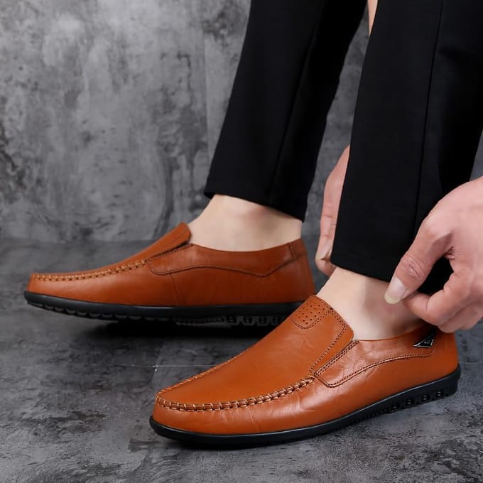 Chaussures décontractées pour hommes en cuir véritable Chaussures mocassins pour hommes en cuir de mode 37 jaune