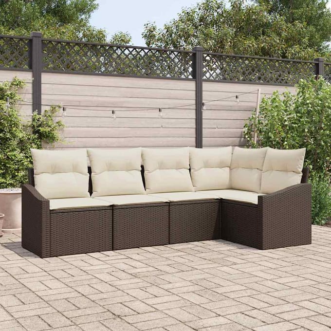 vidaXL - Tuinbank - Set - 5 - st - Bruin - en - wit - poly - rattan