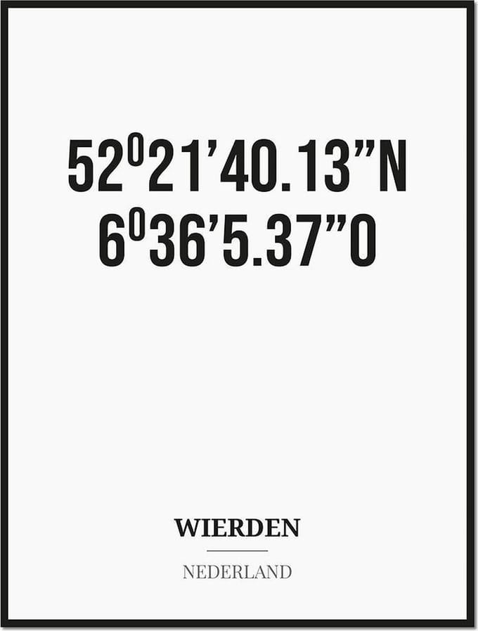 Poster/kaart WIERDEN met coördinaten