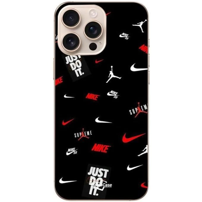 Hoesje iPhone 16 Pro - NIKE JORDAN - Maniacase - Flexibel - Wit Rood - Zwart wit