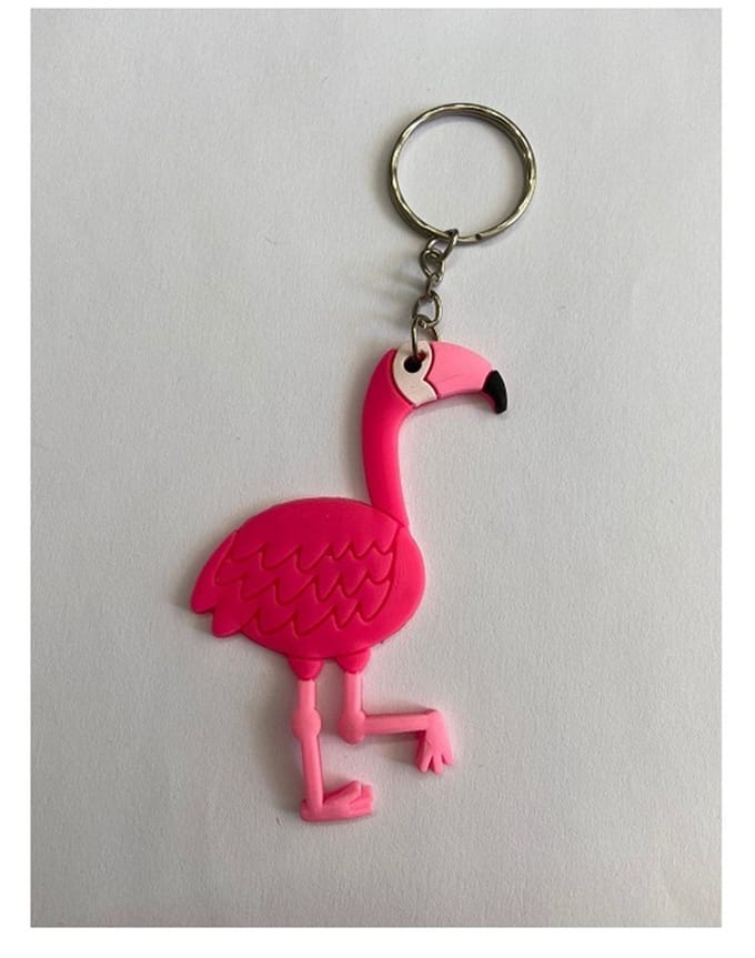 Flamingo – Tropische Eyecatcher – Roze Cartoon Sleutelhanger & Tasbedel