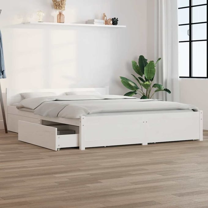 vidaXL - Bedframe - met - lades - wit - 140x200 - cm