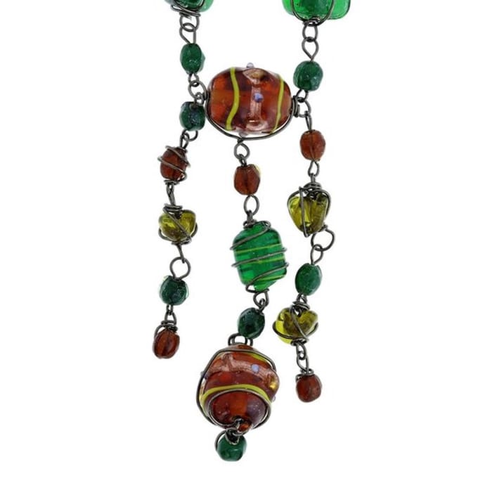 Behave - Ketting - Groene & Bruine Glaskralen - Retro-Style