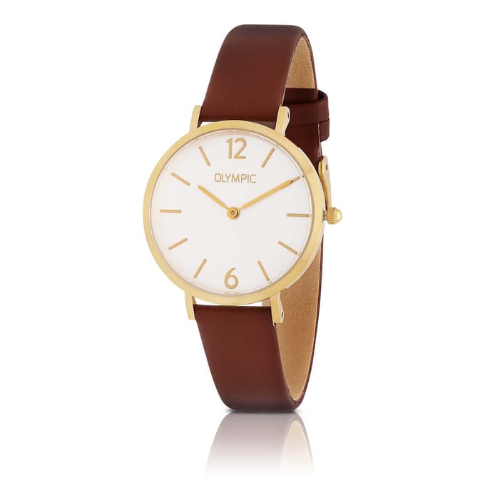 Olympic OL66DDL005 SANNE Horloge - Double - Leer - Bruin