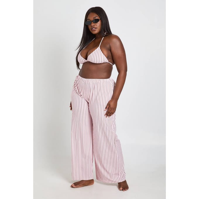 boohoo Dames Plus Gestreepte Strandbroek | Roze | Maat: 44