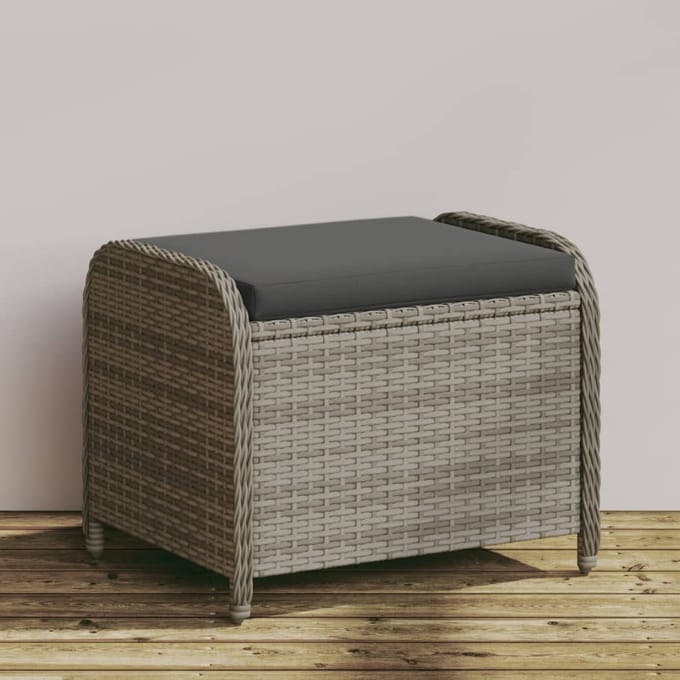 vidaXL - Tuinkruk - met - kussen - 58x46x46 - cm - poly - rattan - grijs