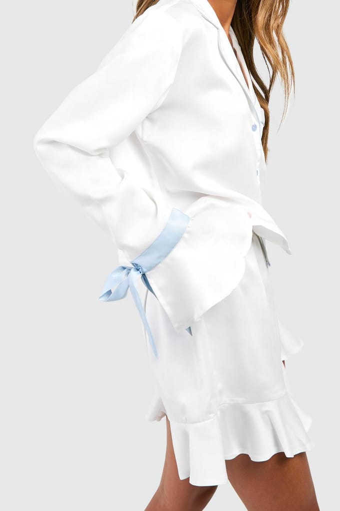 boohoo Dames Bruids Something Blue Langmouw Shirt & Shorts Pyjama Set | Wit | Maat: 44