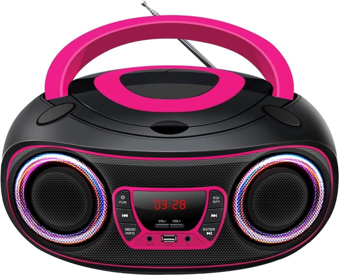 AHD® CD Speler - CD Speler Bluetooth - FM radio - Roze - 13cm x 27cm x 23cm