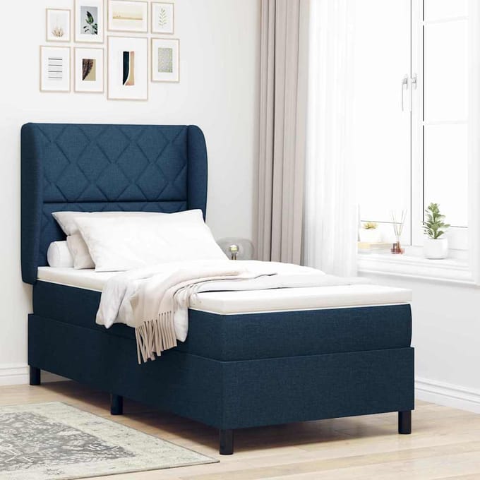 vidaXL - Boxspring - bed - met - hoofdeinde - Blauw - 100 - x - 200 - cm - Stof