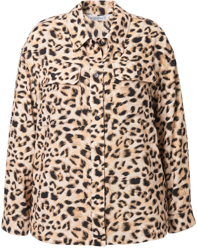 Studio Untold - Dames - Overhemdjack boxy shape linnenmix luipaardprint - Beige - Maat 54+