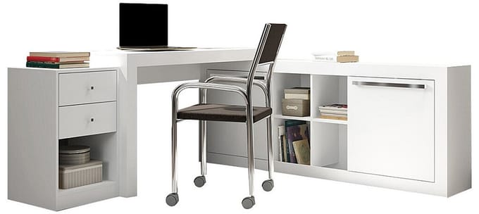Vente-unique Hoekbureau - 2 laden en 2 deuren - Kleuren: wit - EVAN