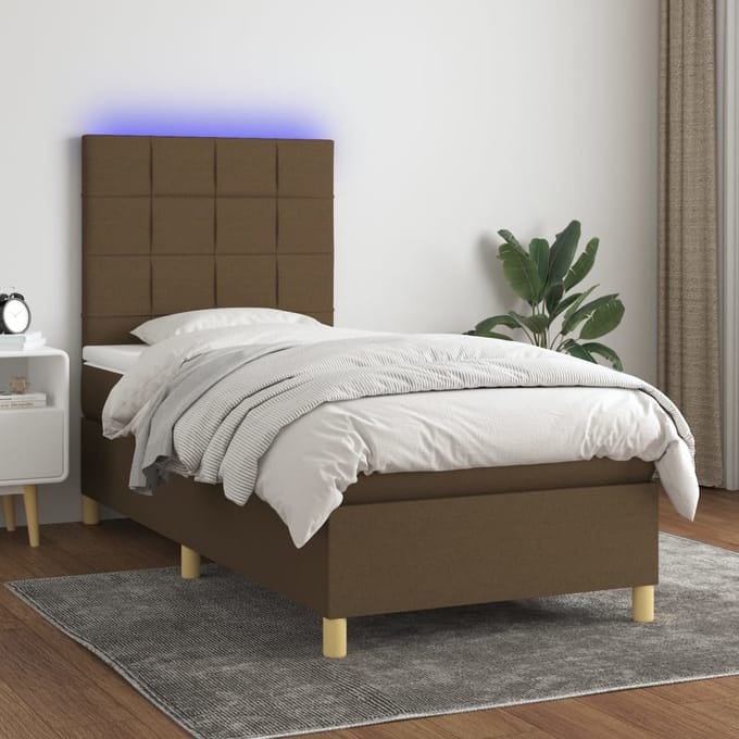 vidaXL - Boxspring - met - matras - en - LED - stof - donkerbruin - 80x200 - cm
