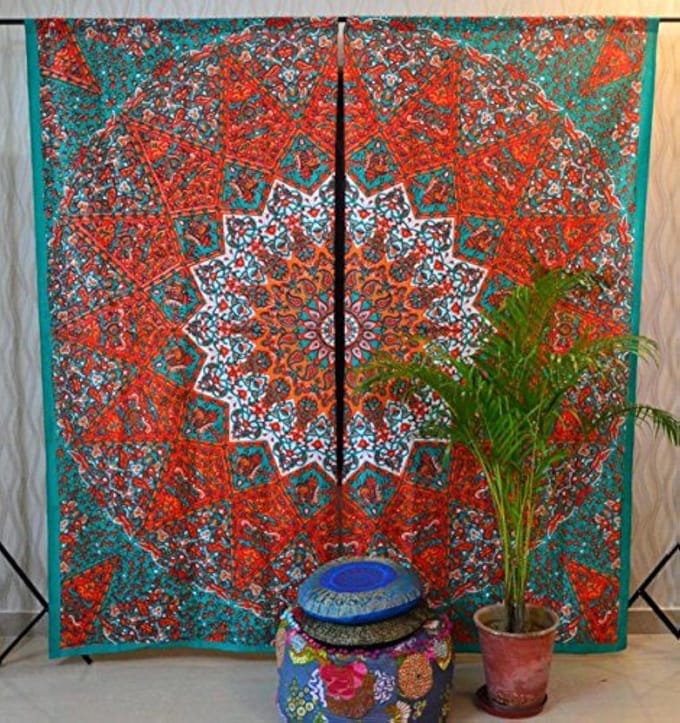 Jaipur Star Mandala gordijn Boho venster behandeling Set deur opknoping Drape balkon kamer Bohemian Decor gordijn Boho Set van 2-82 x 40 inch per stuk