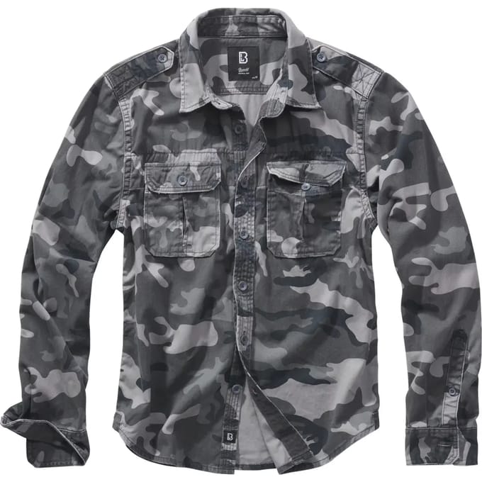 Brandit Vintage Shirt Longsleeve Grey Camo Overhemd Heren