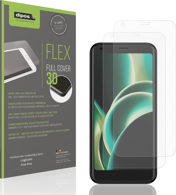 dipos FLEX – 2x Matte Screenprotector geschikt voor Logicom Five Pro | Volledige Schermbescherming | Case-Friendly