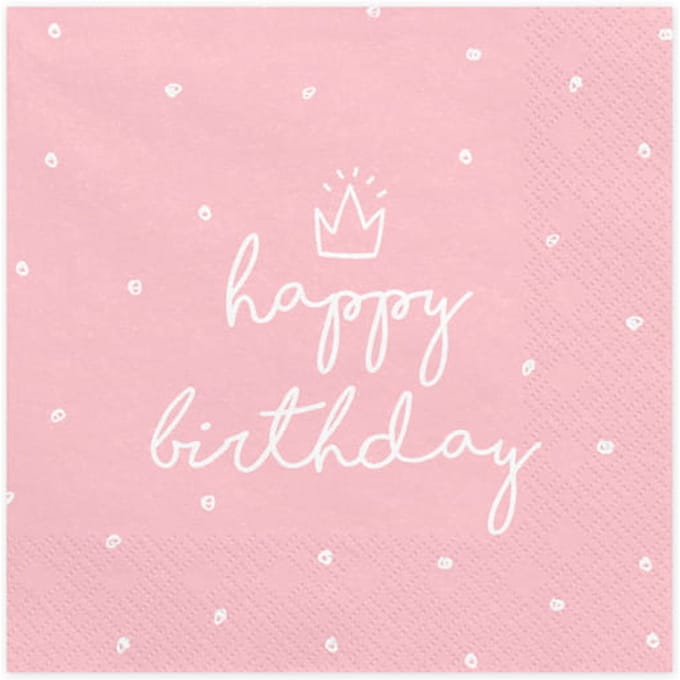 PartyDeco - Servetten - Happy Birthday Roze / Wit 20 stuks