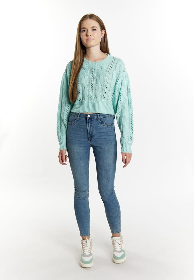 Mymo Gebreide cropped trui Dames aqua