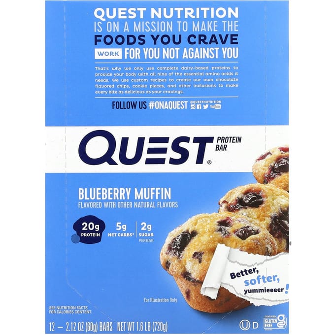 Quest Nutrition Quest Bar - Eiwitreep - 1 doos (12 eiwitrepen) - Bosbes muffin