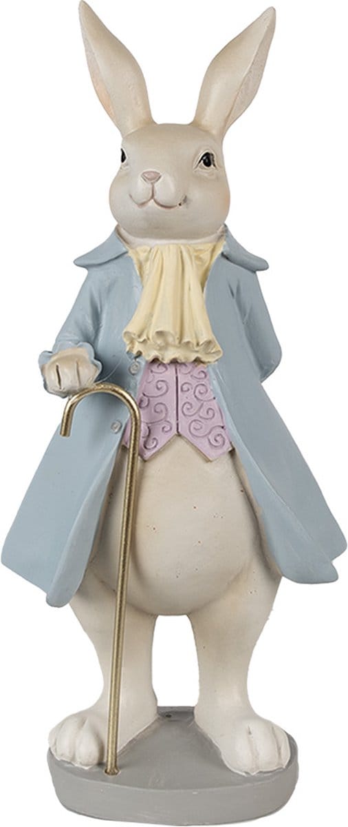 Clayre & Eef Beeld Konijn 12x9x26 cm Beige Blauw Polyresin
