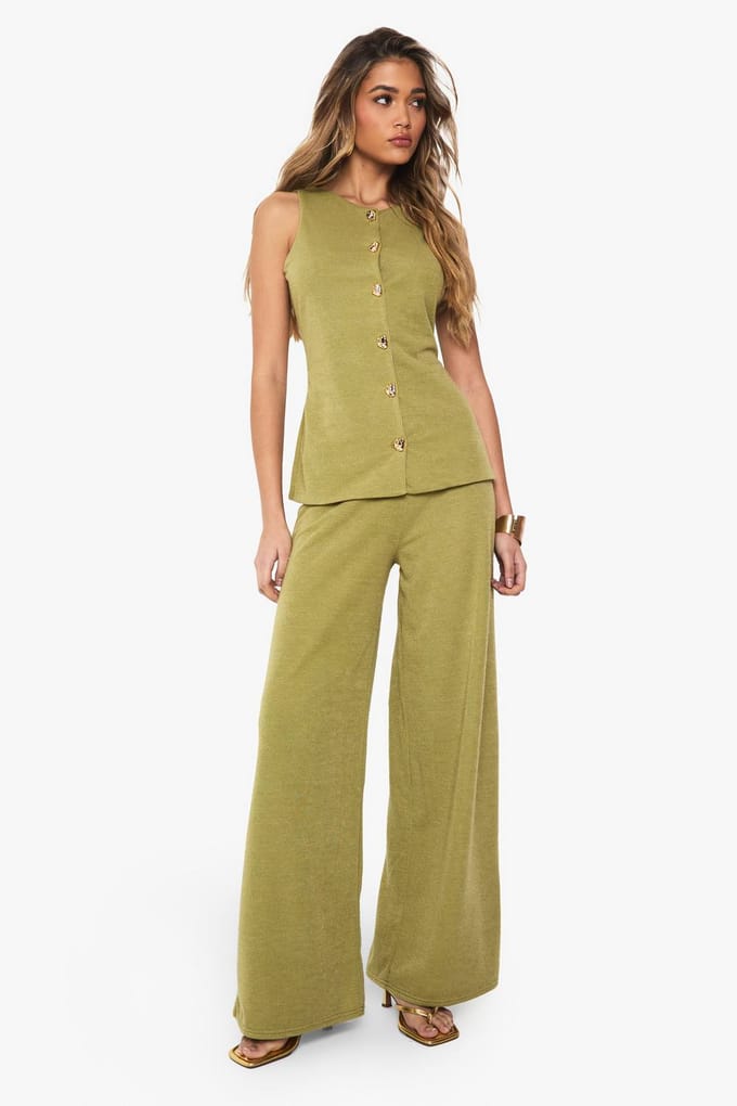 boohoo Dames Textured Button Through Waistcoat | Olijf | Maat: 34