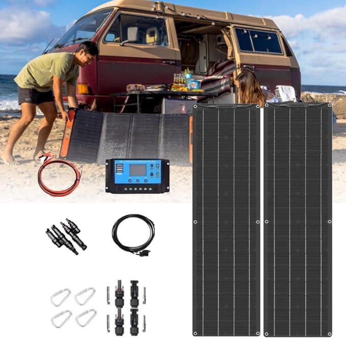 Zonnepaneel Kit - Draagbaar Flexibel - Batterij Opladen - Hoge Efficiëntie - 4x 200W - Zwart