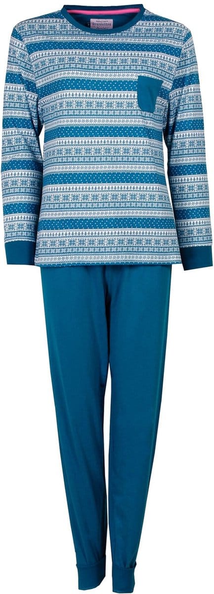 Irresistible Dames Pyjama - Winterse Print - Groen/Blauw - Maat S
