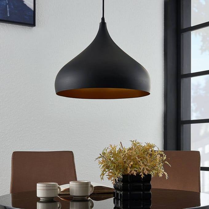 Lindby - hanglamp - 1licht - Aluminium - H: 24 cm - E27 - zwart, goud