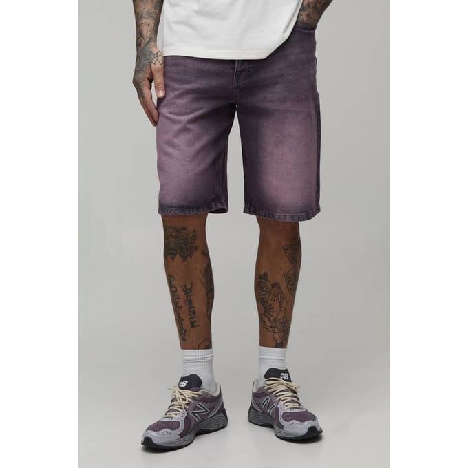 Lange Relaxed Getinte Denim Shorts | Pink | Size 32