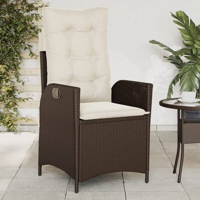 vidaXL - Tuinstoel - verstelbaar - met - kussens - poly - rattan - bruin