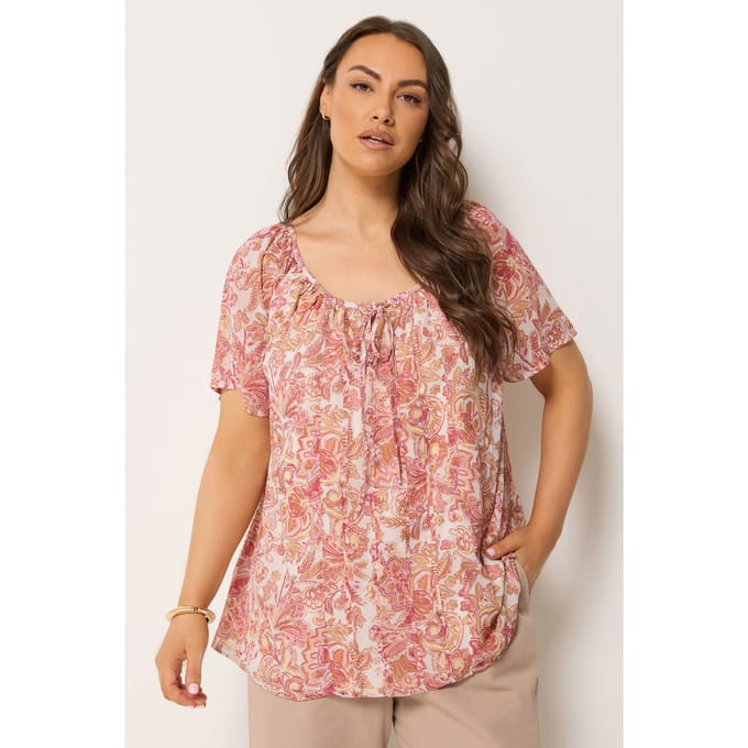 Yours Roze Swingblouse Met Bloemenprint En Plooien Size 58-60