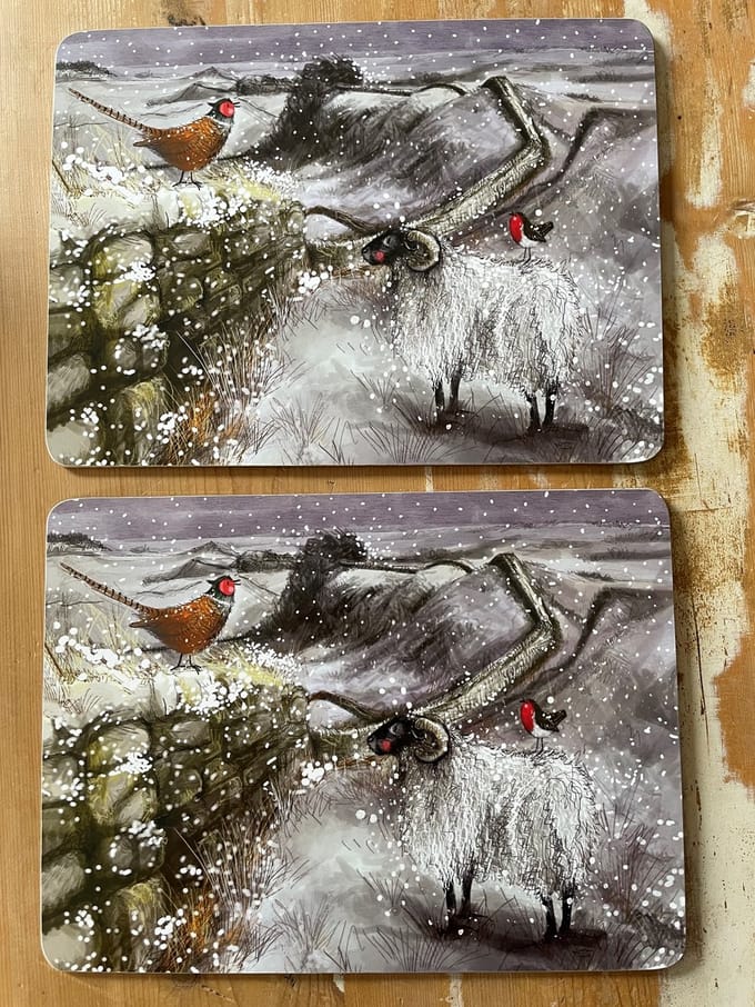Alex Clark Placemats(MEDIUM FORMAAT) Snowfall on the Wall ~ Sneeuw in de weide Kerst/winter