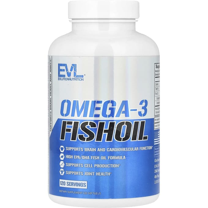 EVLution Nutrition, Huile de poisson oméga-3, 1 000 mg, 120 gélules