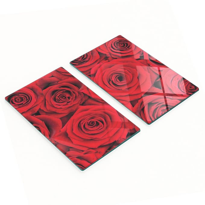 Decoratieve glazen snij- en serveerplanken met rode rozen, 2x30x52 cm