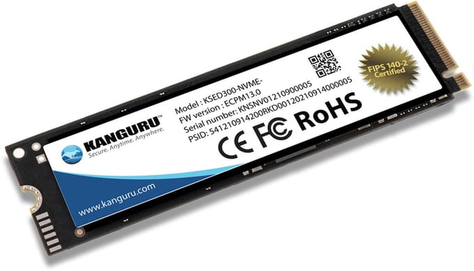 Kanguru – Defender SED300 – 2 TB – FIPS 140-2 – M.2 NVMe – Self-Encrypting SSD – Opal Compliant - Zwart