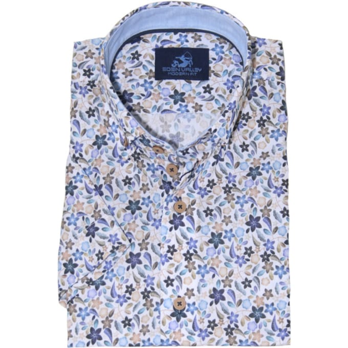 Eden Valley - Korte Mouw Overhemd - Mannen - L - Midden Blauw - Katoen - 216000-Modern