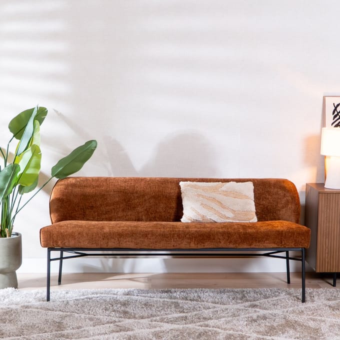 Bronx71® Eetkamerbank Momo chenille koper 185 cm - eettafelbank - eetbank
