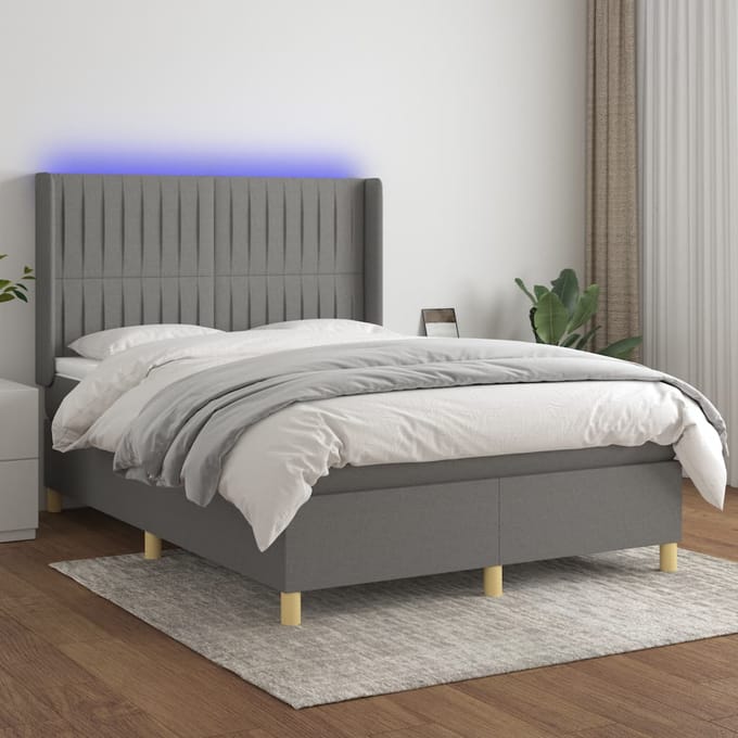 vidaXL - Boxspring - met - matras - en - LED - stof - donkergrijs - 140x200 - cm