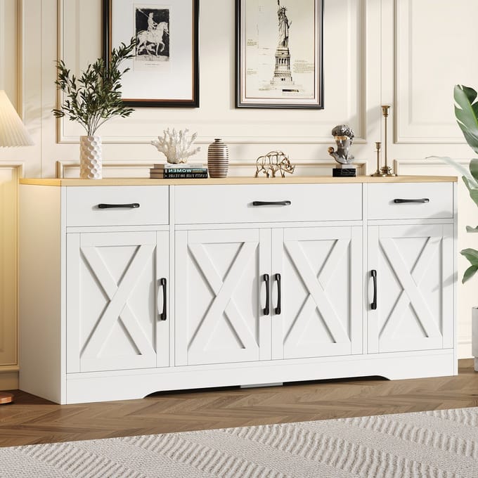 Dressoir - 145x40x80 cm - Multifunctioneel met Decoratie - Voor de Woonkamer - Hout - Wit