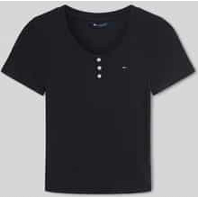 Slim fit T-shirt van katoenmix met henley-hals