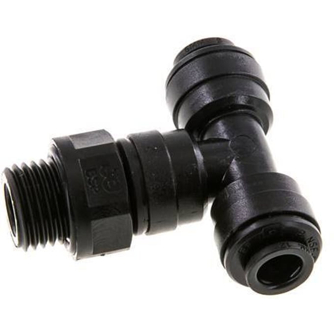 6mm x G1/4'' inline T-stuk POM Insteekfitting Buitendraad FDA Draaibaar NBR