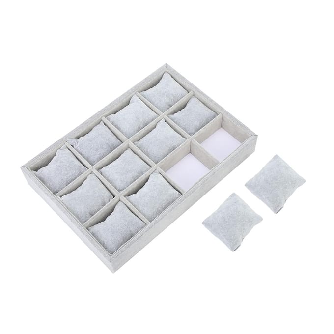 12 Vakken Horloge Opbergdoos Armband Etui Organizer Sieraden Display Container met Kussen white