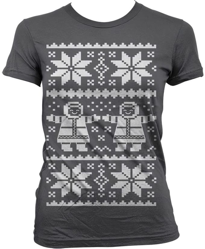 Dames Fun Tshirt -S- Retro X-Mas Knit Pattern Grijs
